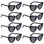 Lot de 8 paires de lunettes de soleil rétro en forme de cœur - Noires - En forme de cœur - Style hippie des années 90 - Avec pro