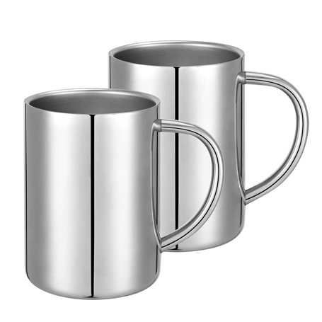 Lot de 2 tasses en acier inoxydable à double paroi de 400 ml avec poignées pour boissons chaudes et froides comme le lait/café/j