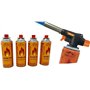 SMH LINE® Chalumeau avec + 4 cartouches de gaz butane - Brûleur à souder cartouches Chalumeau de Cuisine au Butane Rechargeable