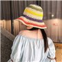 jiheousty Femmes Été À La Main Crochet Paille Chapeau De Soleil Arc-en-Ciel Rayures Colorées Patchwork Large Bord Crème Solaire 