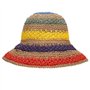 jiheousty Femmes Été À La Main Crochet Paille Chapeau De Soleil Arc-en-Ciel Rayures Colorées Patchwork Large Bord Crème Solaire 