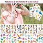 Tatouages Temporaire pour Enfants, 40 Feuilles Tattoo de Licorne Dinosaure Pirate Sirène pour Fille Garçons de Fête d'anniversai