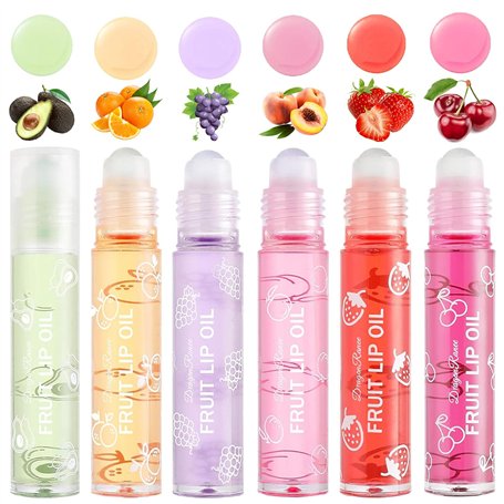 Gireatick 6PCS Fruity Flavors Rolling Ball Lip Oil Set