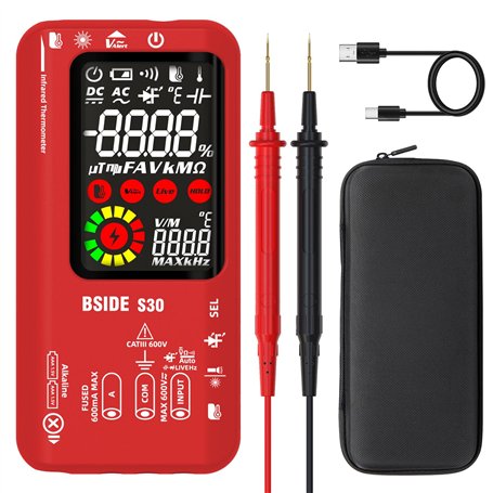 BSIDE Multimètre Numérique Automatique Thermomètre IR Testeur Diode LED Haute Tension 9999 Comptes LCD Couleur Testeur Électriqu