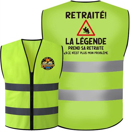 BETESSIN Gilet Retraite en Jaune Fluo Vive La Retraite 2025 La Légende Prend Sa Retraite Ce N'est Plus Mon Problème Cadeau Dépar