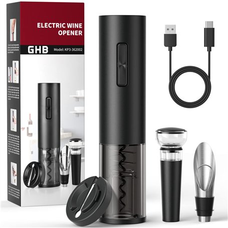 GHB Tire-Bouchon Electrique Rechargeable Ouvre Bouteille Electrique 6 EN 1 avec Coupe-Capsule
