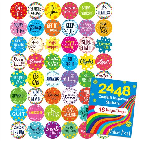 2448 Autocollants Confetti Récompense enseignant encourageant Mega Pack en 48 dessins (version anglaise 2