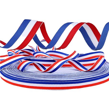 SULOLI 50m*10mm Bobine de Ruban Tricolore，Ruban Nylon Bobine Décorative Tricolore Français Rouge Blanc et Bleu en Couleurs du Dr