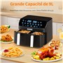 YASHE Air Fryer 2 Compartiments, 9L Friteuse Sans Huile avec 2 Tiroirs, 8-en-1 Programmes de Cuisson, Écran Tactile LED, Circula