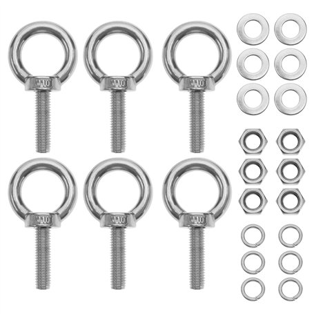 be in your mind Lot de 6pcs Boulons à Oeil M10 en Acier Inoxydable 304 avec Écrous de Blocage Rondelles à Ressort Rondelles Plat