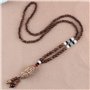 THTHT Vintage en Perles Long Collier Chaîne Chandail Sculpture sur Bois Naturel Ethnique Bodhi Mille Yeux Bohemian Unisexe Simpl