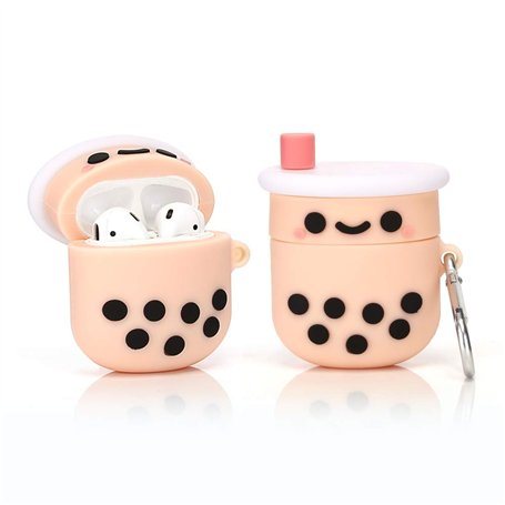 Derhom en Silicone Airpods Couverture Mignonne Drôle Compatible pour Apple Airpods 1 et 2 [Drôle Drôle Série] (Thé au Lait perlé