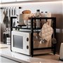 HMAKGG étagère Micro Onde 2 Niveaux, Support Four Micro Onde Extensible, Etagere Micro Ondes Cuisine Rangement, avec 4 Crochets,