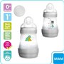 MAM Lot de 2 biberons anti-coliques de 160 ml - Avec tétine de taille 1 dès la naissance