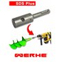 WERHE Perceuse de terre 100 mm avec réceptacle SDS Plus Pointe de perçage robuste Perceuse de pieux Perceuse de pieux Double arb