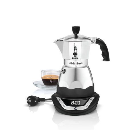 Bialetti - 6093 - Easy Timer - Cafetière Italienne Electrique en Inox - 6 Tasses - Noir/Gris - 270 ml