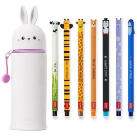 LEGAMI - Lot de 7 stylos gel effaçables + trousse lapin 2 en 1 – avec encre effaçable thermosensible