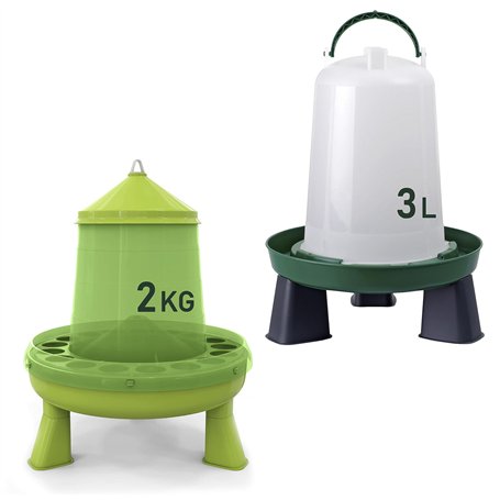 Mangeoire poules 2 kg et abreuvoir poules 3L – en plastique transparent résistant – Pieds amovibles - Zootec