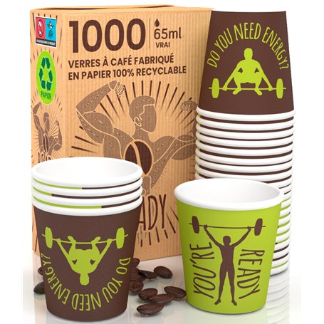 ReadyCUP Lot de 1000 verres en papier pour café
