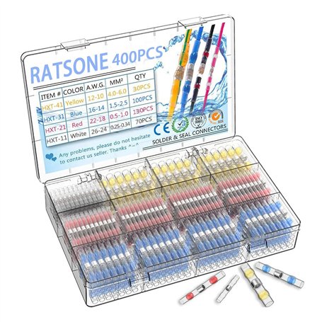 400 Pièces Connecteur Electrique，Connecteur Electrique Etanche，Connecteurs électriques Avec Gaine Thermorétractable