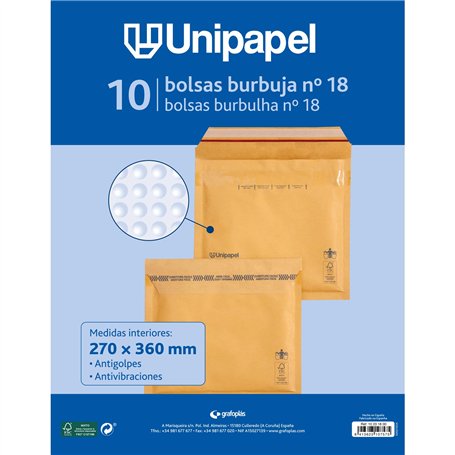 Unipapel Lot de 10 enveloppes rembourrées en kraft avec papier bulle intérieur