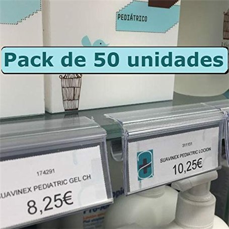 Lot de 50 porte-prix pour étagère en verre. Étiquettes pour prix de 30 x 65 mm. Étiquettes transparentes