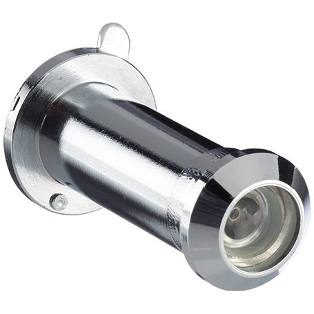 Judas de porte - Diamètre : 12 mm - Laiton chromé - Grand angle 170 ° - Avec capote