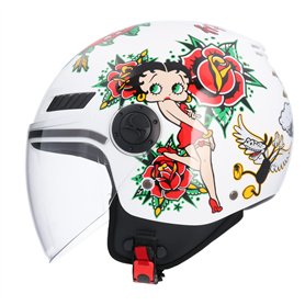 Casque moto Jet ECE homologué La Betty Blanc Taille M (57/58) Casque de moto pour homme Casque femme