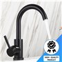 Robinet lavabo haut noir mat salle de bain acier inoxydable levier unique eau chaude et froide avec tuyaux inclus mitigeur lavab