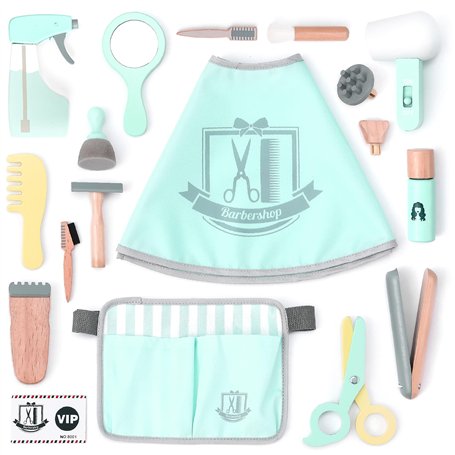 UMU® Kit de Jeu de Coiffeur en Bois pour Enfants avec Sac pour Outils de Coiffure INCL. Cape de Coiffeur