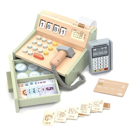 UMU® Caisse Enregistreuse en Bois pour Enfants avec Accessoires (Scanner