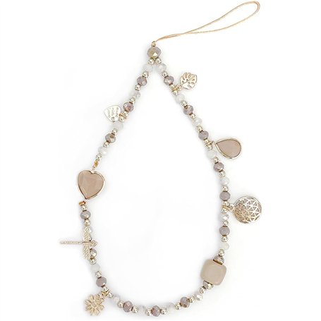 LZKHEH Cordon de téléphone Portable avec Bijou et dragonne en Cristal Beige Anti-Perte - étui Pendentif chaîne