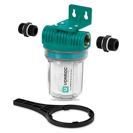 VONROC Préfiltre Universel 12 cm - pour Pompes à Eau - 4000L/h Maximum - Arrosage du Jardin - Support Mural & Clés de Démontage
