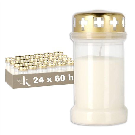 KRISTEN Lanterne funéraire extérieure traditionnelle 3D – 60 heures de combustion – Blanc – Lot de 24 pièces – Pack économique –