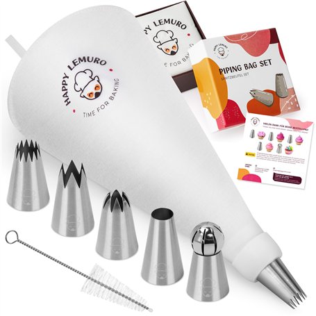 Poche à douille avec douilles – 5 douilles extra larges avec poche à douille en coton – Poche à douille pour décoration de gâtea