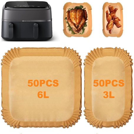 Lot de 100 feuilles de papier sulfurisé pour Philips Dual Basket Airfryer 3000 série 6L/3L NA350/00