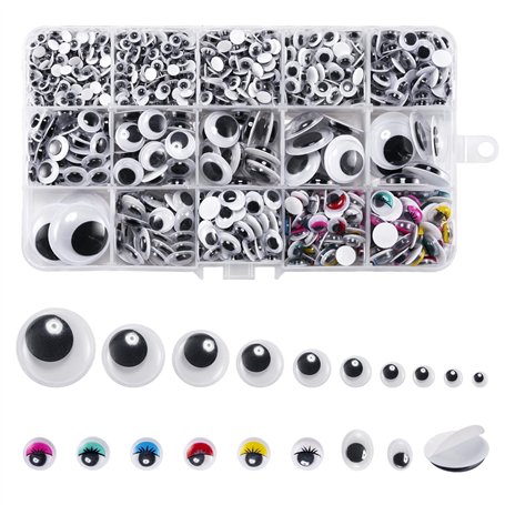 Carehabi 1200 Pièces Yeux Mobiles Autocollants Adhésifs en Plastique Wiggle Rondes Noir pour Artisanat Collage des Yeux Accessoi