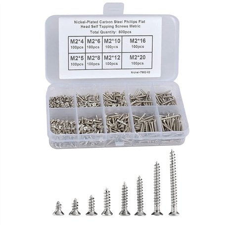 Fafeicy 800pcs M2 Vis Autotaraudeuses à Tête Plate Assortiment Kit