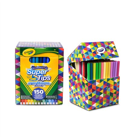 CRAYOLA Super Tips Lot de 150 feutres lavables à pointe moyenne en couleurs assorties