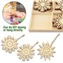 Flocons de Neige en Bois de Noël Ornement,24pcs Artisanat en Bois de Flocon,Embellissement Inachevé Suspendu pour Décoration d'a