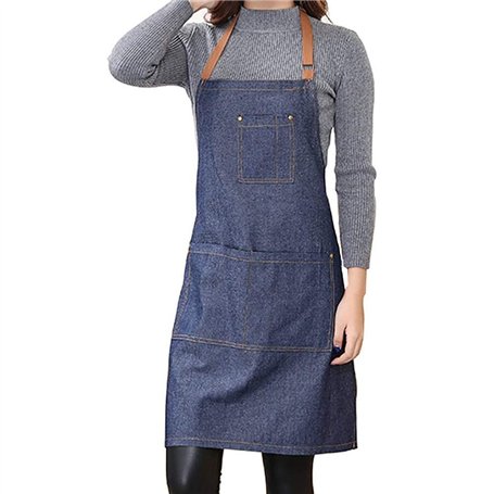 Dusenly Tablier de cuisine unisexe en denim avec poche réglable en jean avec 3 poches pour femme et homme Cuisine