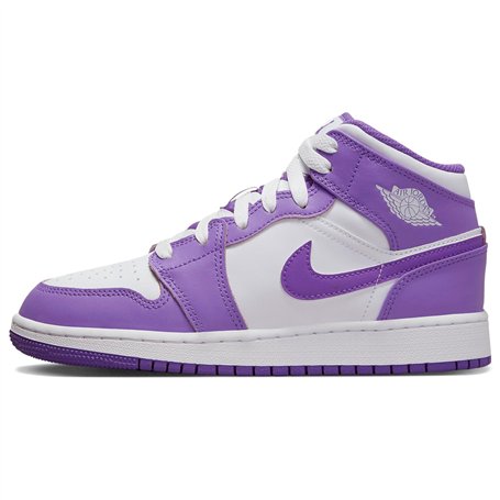 Nike Air Jordan 1 Mid (GS) Chaussures de Basketball pour garçon - Violet Venom - Blanc - 25