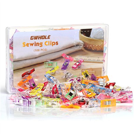 Gwhole Lot de 108 Clips Pinces 2.7cm x 1cm en Plastique pour Tissu Reliure Couture Artisanat