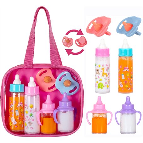 fash n kolor® Accessoires de poupée pour bébé - 6 Accessoires dans Un Sac à Langer - Bouteille Magique - Accessoires de poupée -