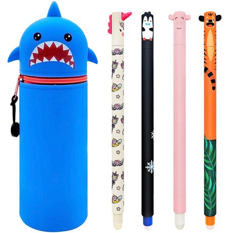 Étui École 2 en 1 en Silicone Souple + 4 Stylo gel Effaçable