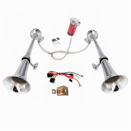 YIYIDA Klaxon de voiture Air Horn 24V Klaxon de bateau Klaxon d'air de voiture Double tube zinc chromé argenté 170db Trompette d