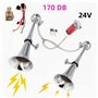 YIYIDA Klaxon de voiture Air Horn 24V Klaxon de bateau Klaxon d'air de voiture Double tube zinc chromé argenté 170db Trompette d