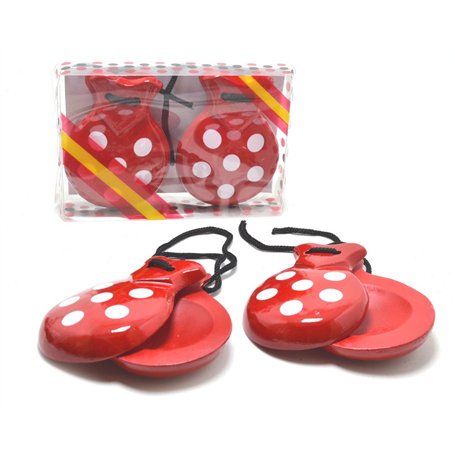CASTANETS ESPAGNOLS ROUGE ET BLANC POUR ADULTES bois massif