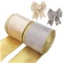 Lot de 2 rouleaux de rubans de Noël en velours doré et argenté avec bordure dorée
