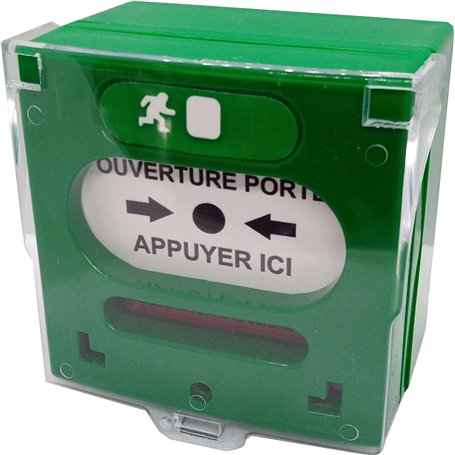 Déclencheur manuel vert 2 contacts avec capot pour déverrouillage d'issue de secours